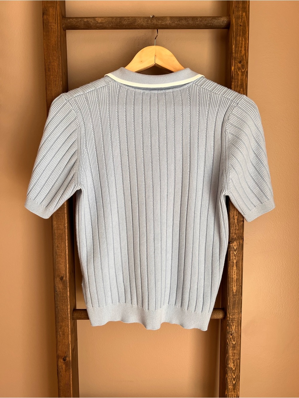 Adrianna Papell Light Blue Short-Sleeve Knit Polo Sweater - Picture 2 of 4